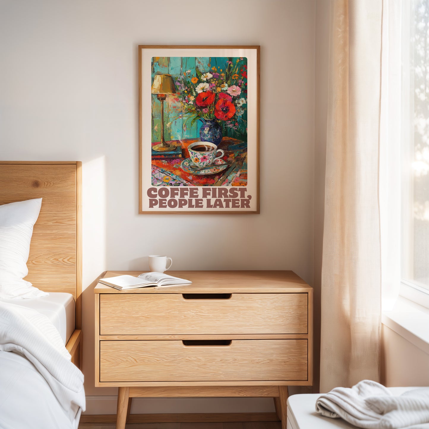 Coffee First, People Later – Cozy Vintage Coffee Art Print