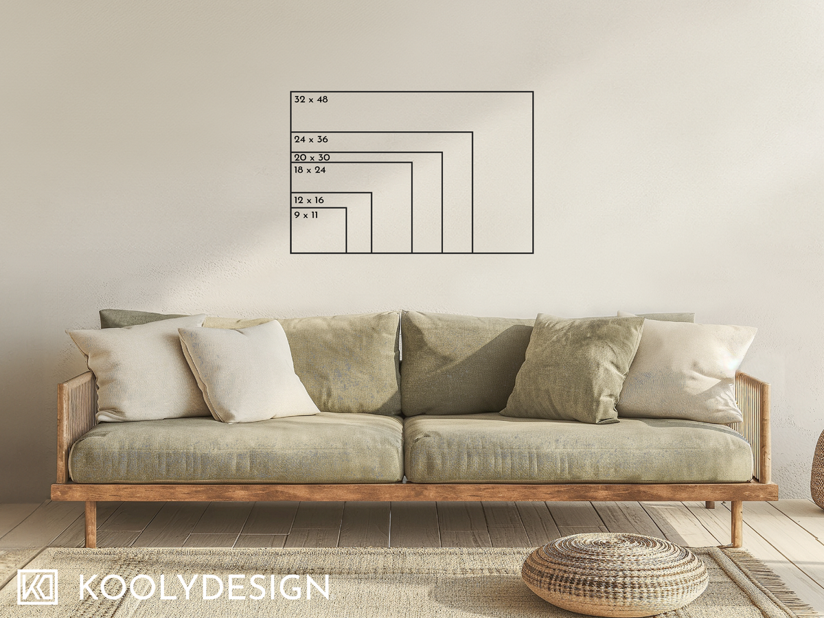 Landscape sizes outlined above a sofa