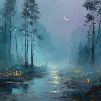 Crescent Path Through Misty Pines