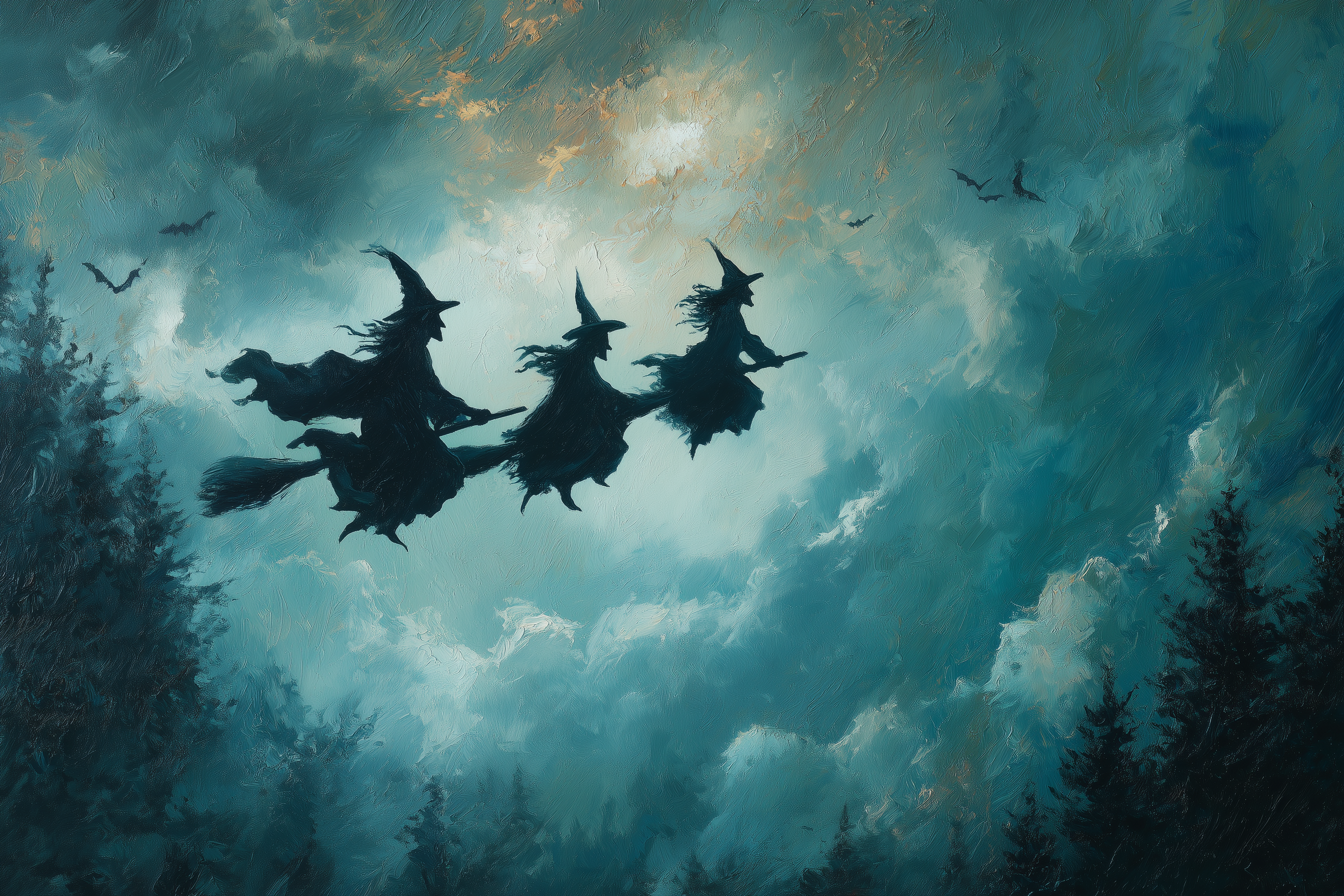 Midnight Flight Above Pine Forests