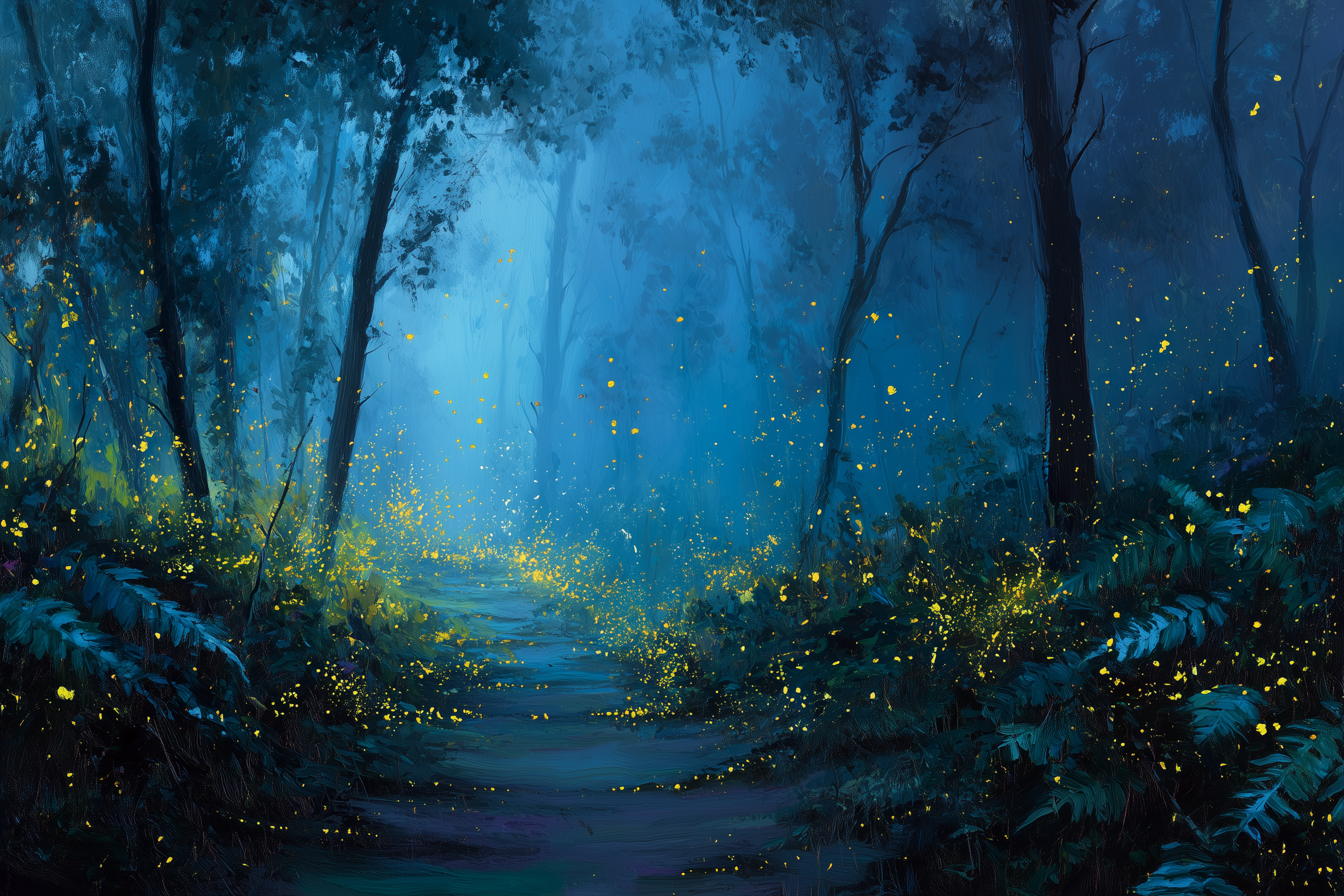 Fireflies Dance Along Midnight Path