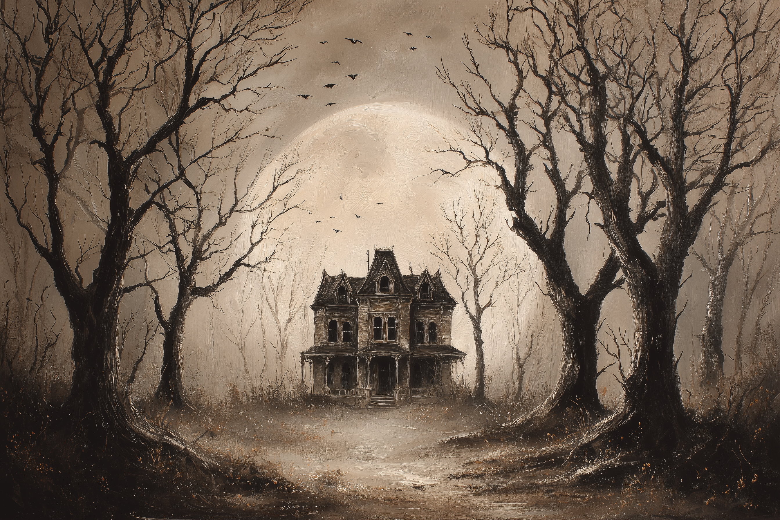 Forgotten Manor Among Barren Trees