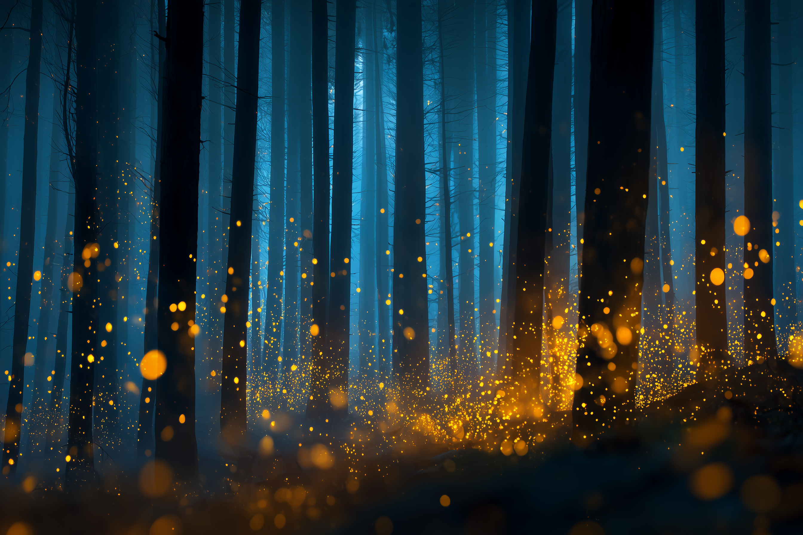 Fireflies Dance Through Midnight Forest