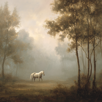 Lone Horse Among Misty Trees