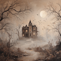 Fogbound Manor Under Moonlight