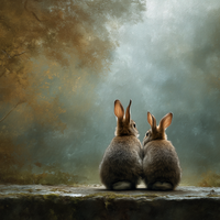 Quiet Companions In Misty Forest