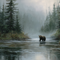 Misty River Meets Ancient Wanderer