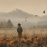 Autumn Field Watcher Stands Alone