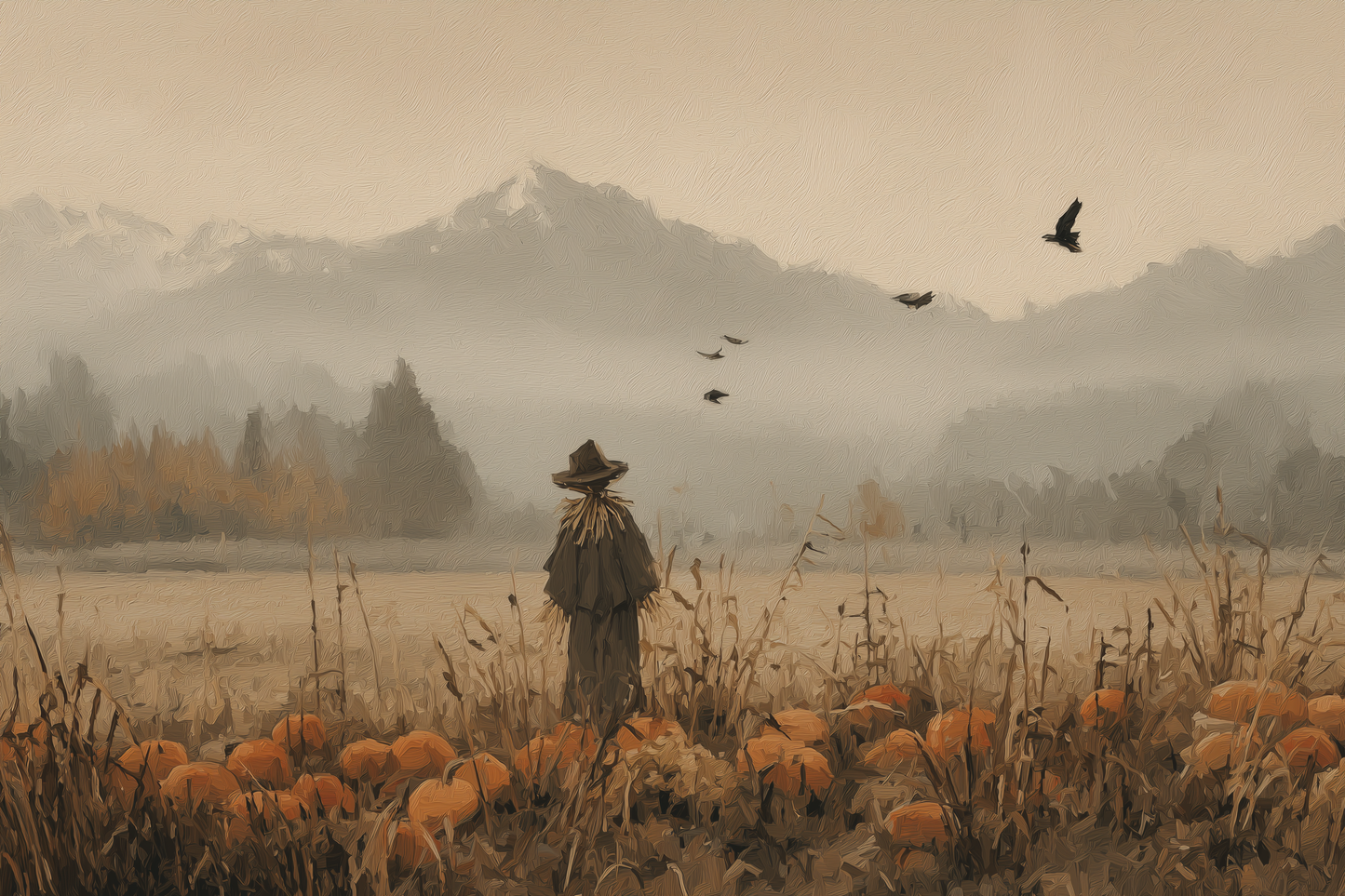 Autumn Field Watcher Stands Alone