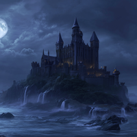 Moonlit Fortress Above Stormy Seas