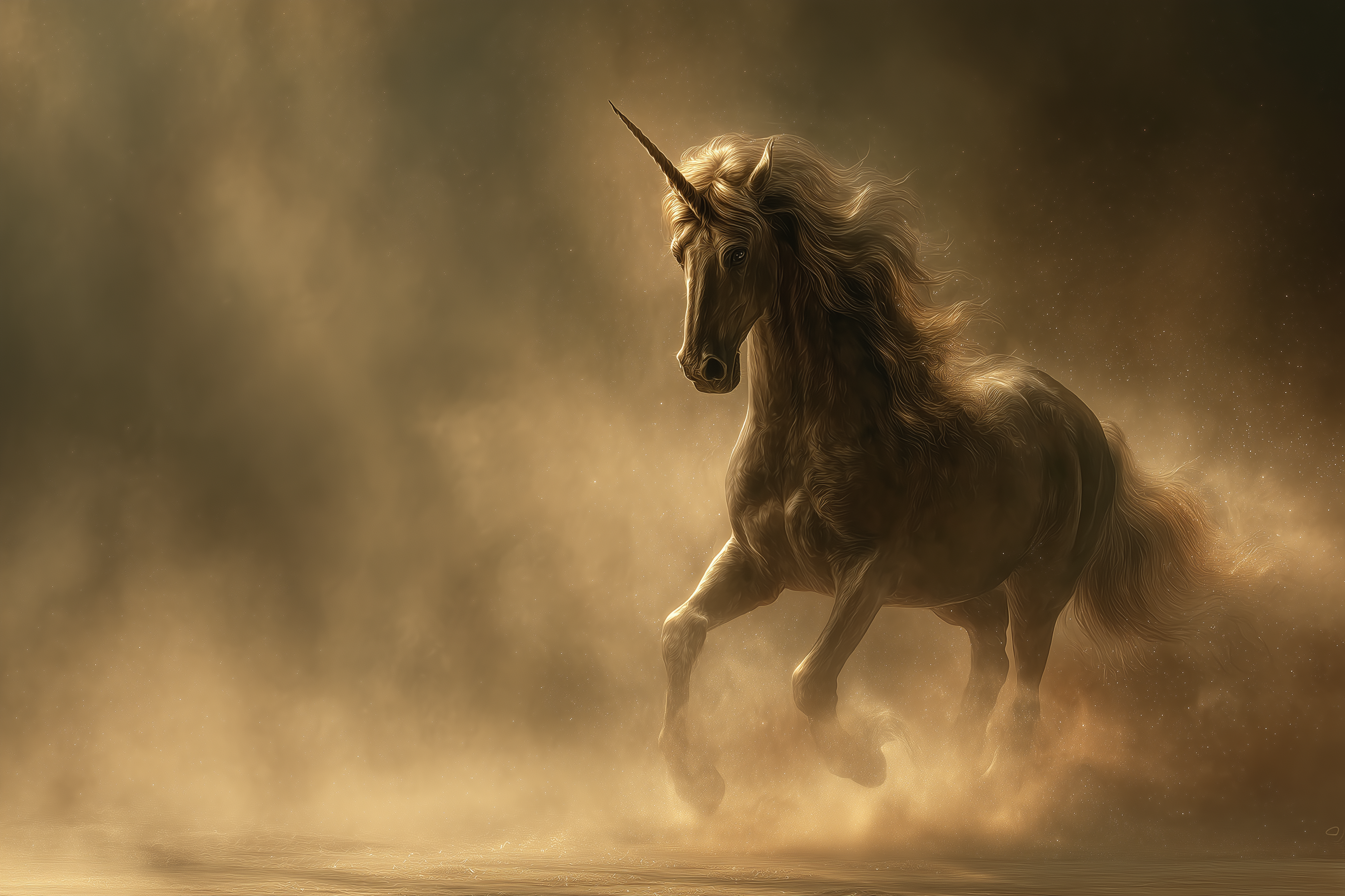 Mythic Gallop Through Golden Dust