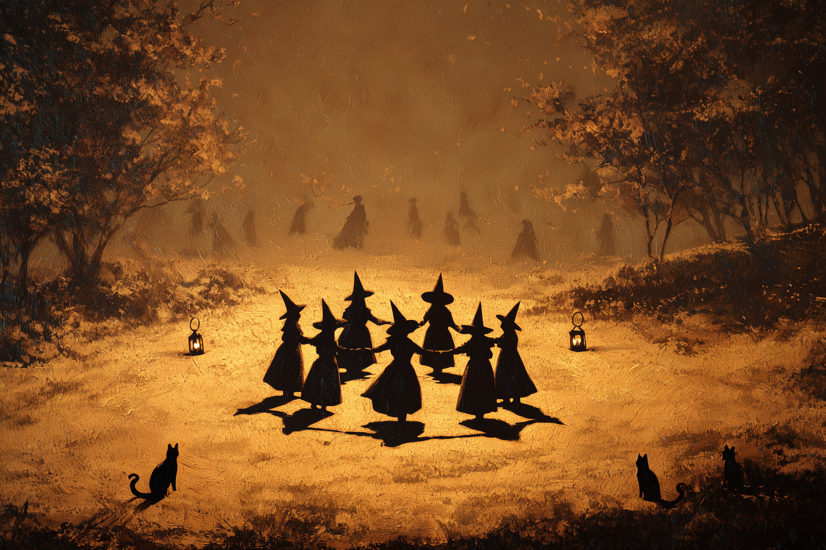 Autumn Coven Gathers By Moonlight
