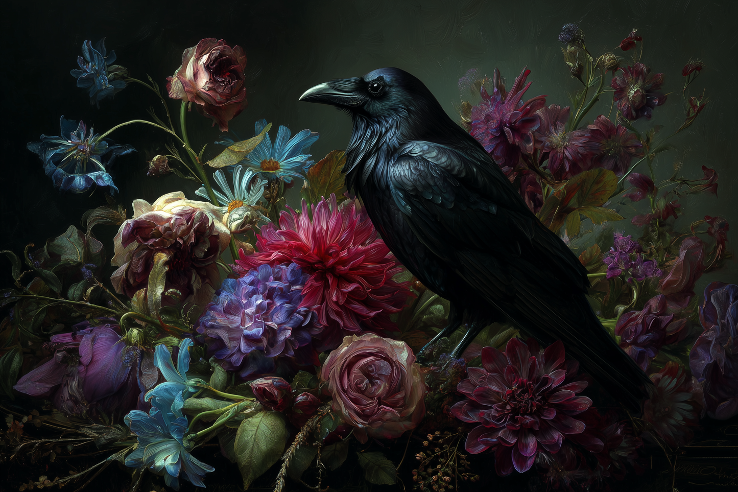 Raven's Tale Among Velvet Blooms