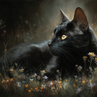Midnight Prowler Among Wildflowers