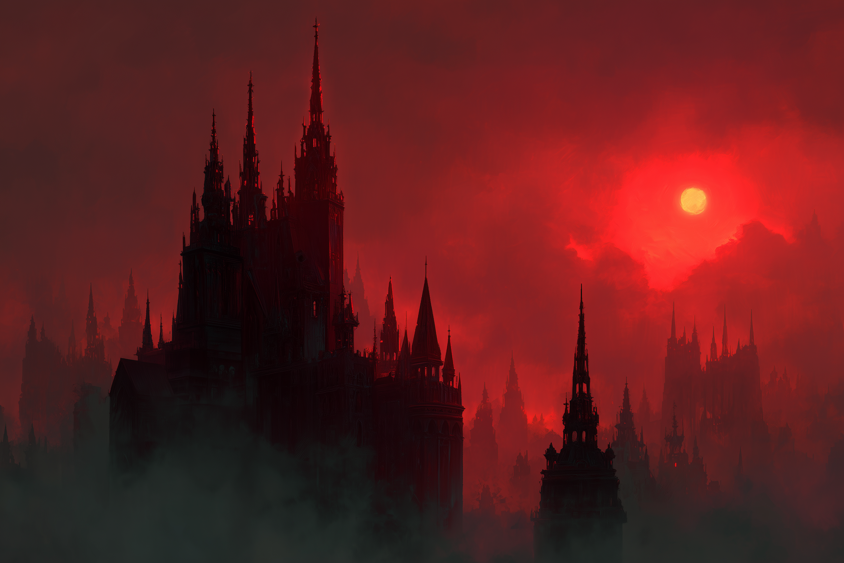 Crimson Spires Under Blood Moon