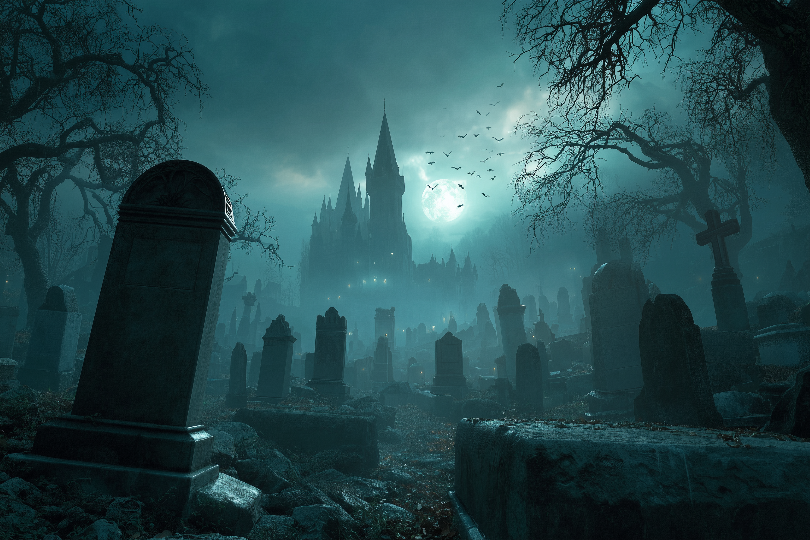 Moonlit Spires Beyond Ancient Graves