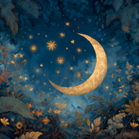 Golden Crescent Among Midnight Blooms