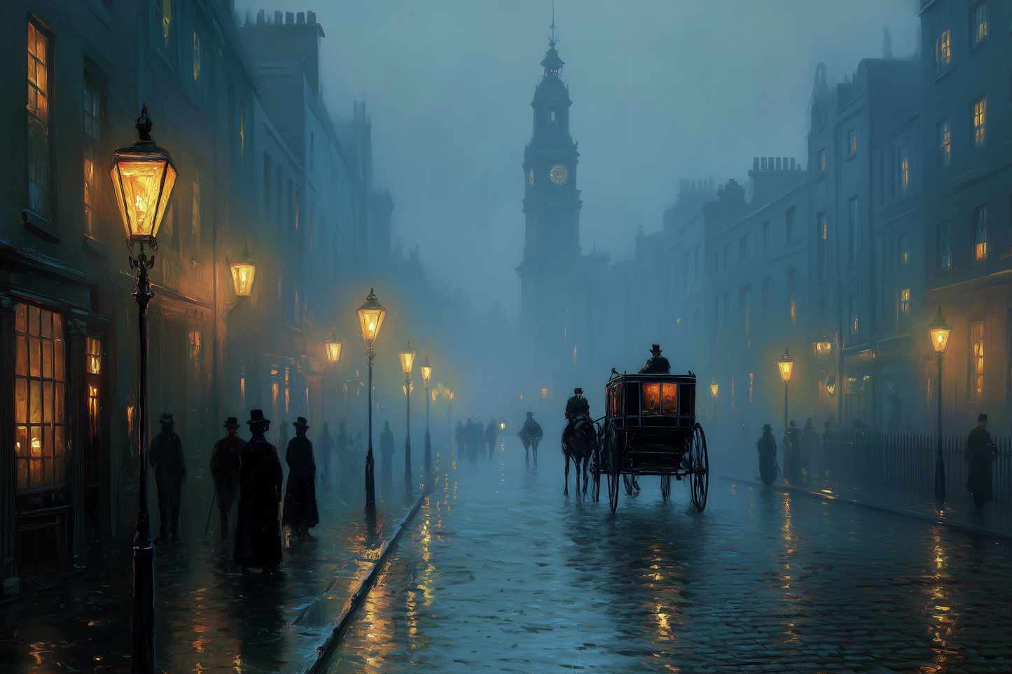 Lantern Mist On Cobblestone Passage