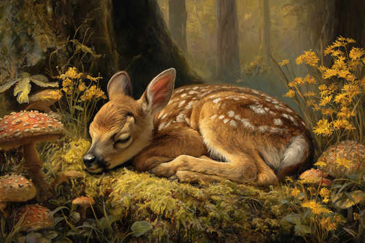 Fawn Dreams Among Golden Blooms