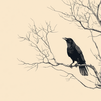 Raven Perches On Winter Branches