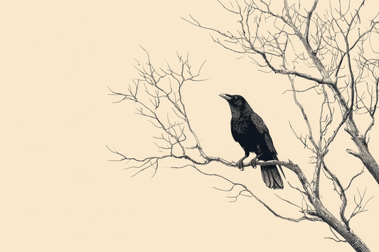 Raven Perches On Winter Branches