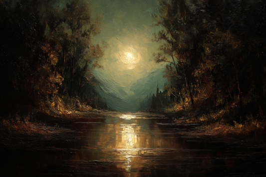 Moonlit River Between Ancient Trees