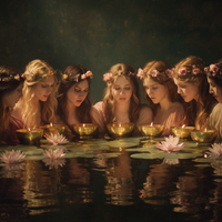Maidens Gather At Lily Pond