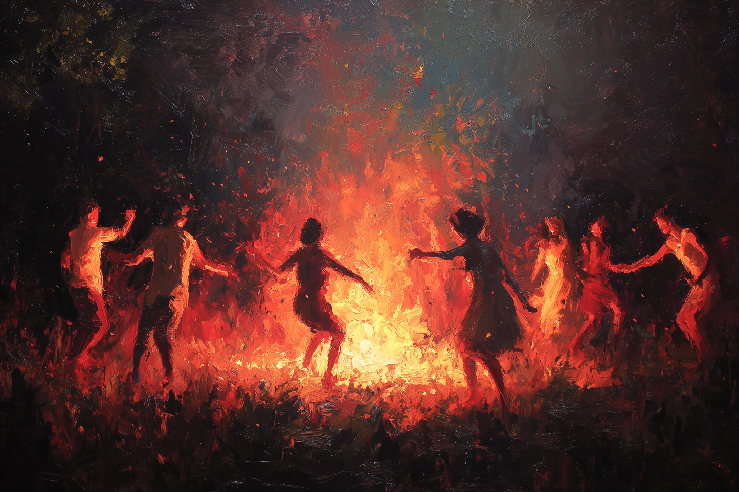 Firelit Dancers Circle Ancient Ritual