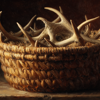 Antlers Gathered In Woven Basket