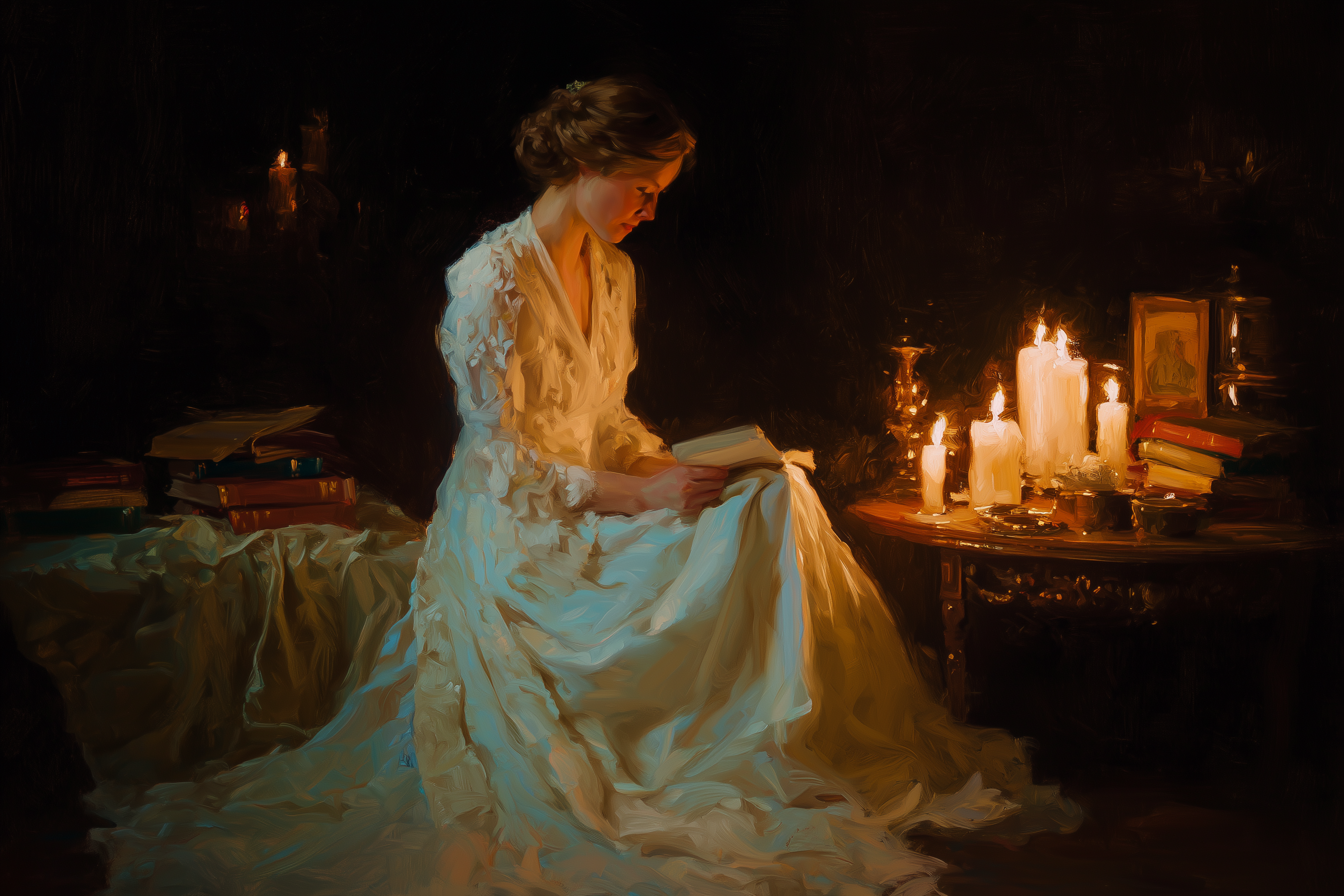 Reading By Candlelight's Gentle Glow