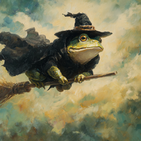 Frog Wizard Soars Through Clouds