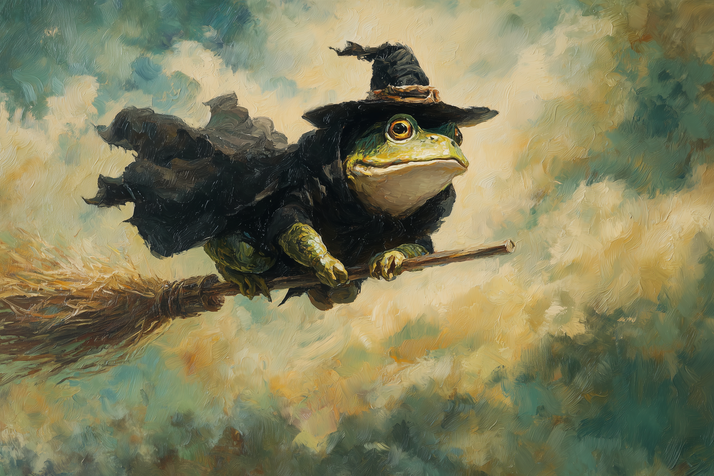 Frog Wizard Soars Through Clouds