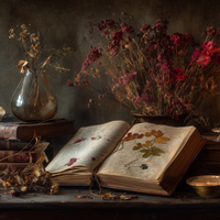 Candlelit Pages Among Pressed Flowers