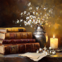 Scholar's Candlelight Among Dusty Tomes
