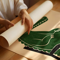 Bites Only With a Reason, a crocodile sitting upright in a plain wooden chair, in deep green on a cream ground, with a bold lettered line above reading I DON'T BITE and one below reading WITHOUT A REASON, as a matte poster, unframed
