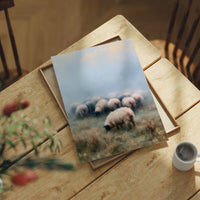 Sheep Grazing in Morning Mist