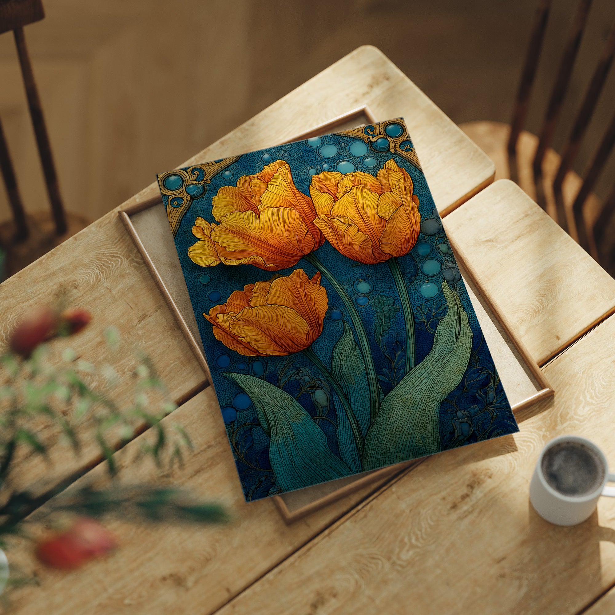 Three Tulips in a Tiled Dream