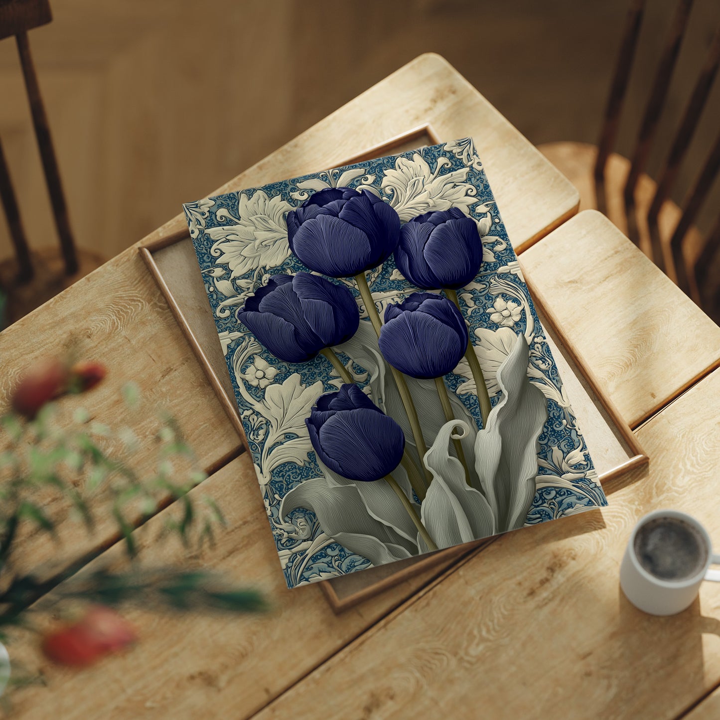 Midnight Tulips Against the Plasterwork