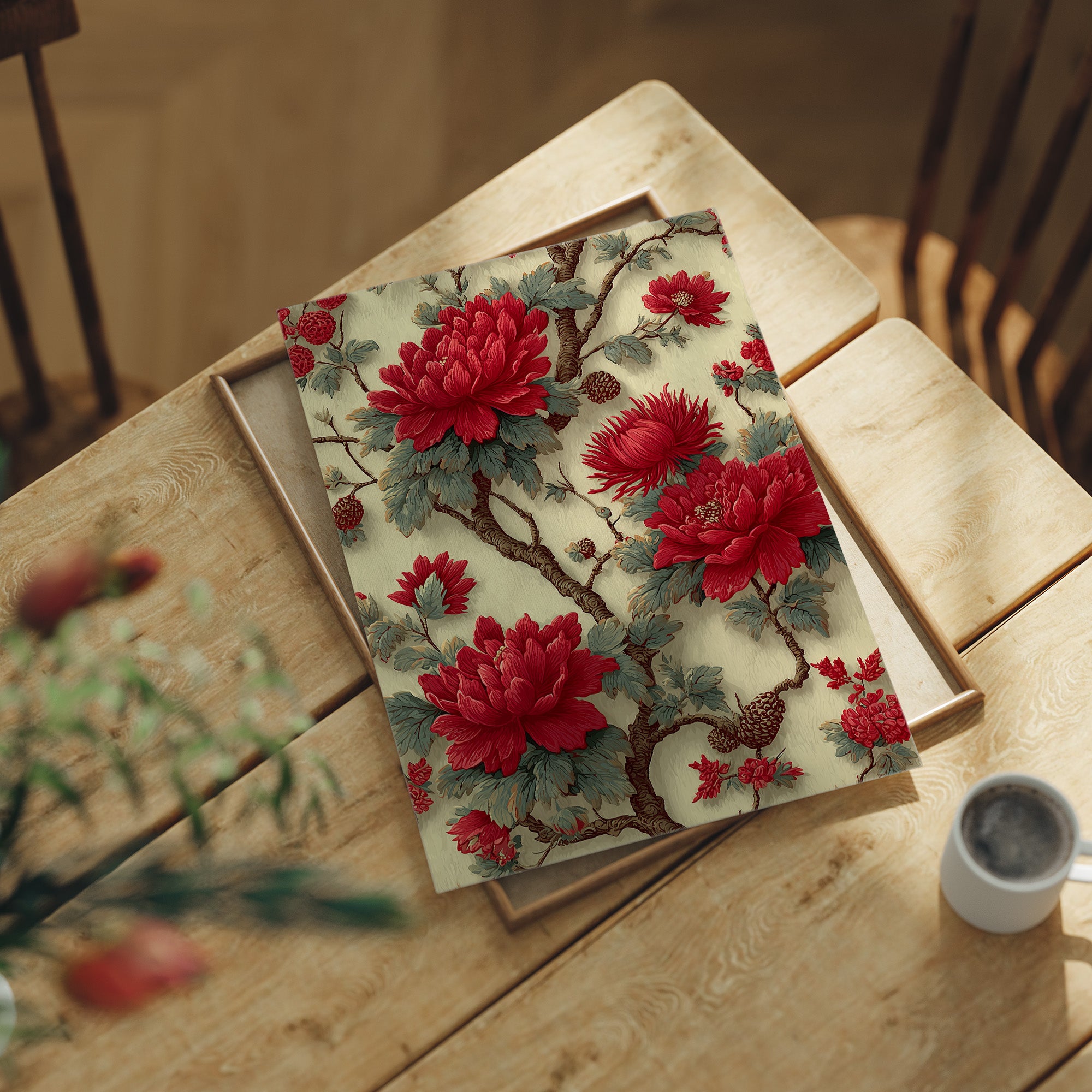 Red Blooms on Ivory Branches