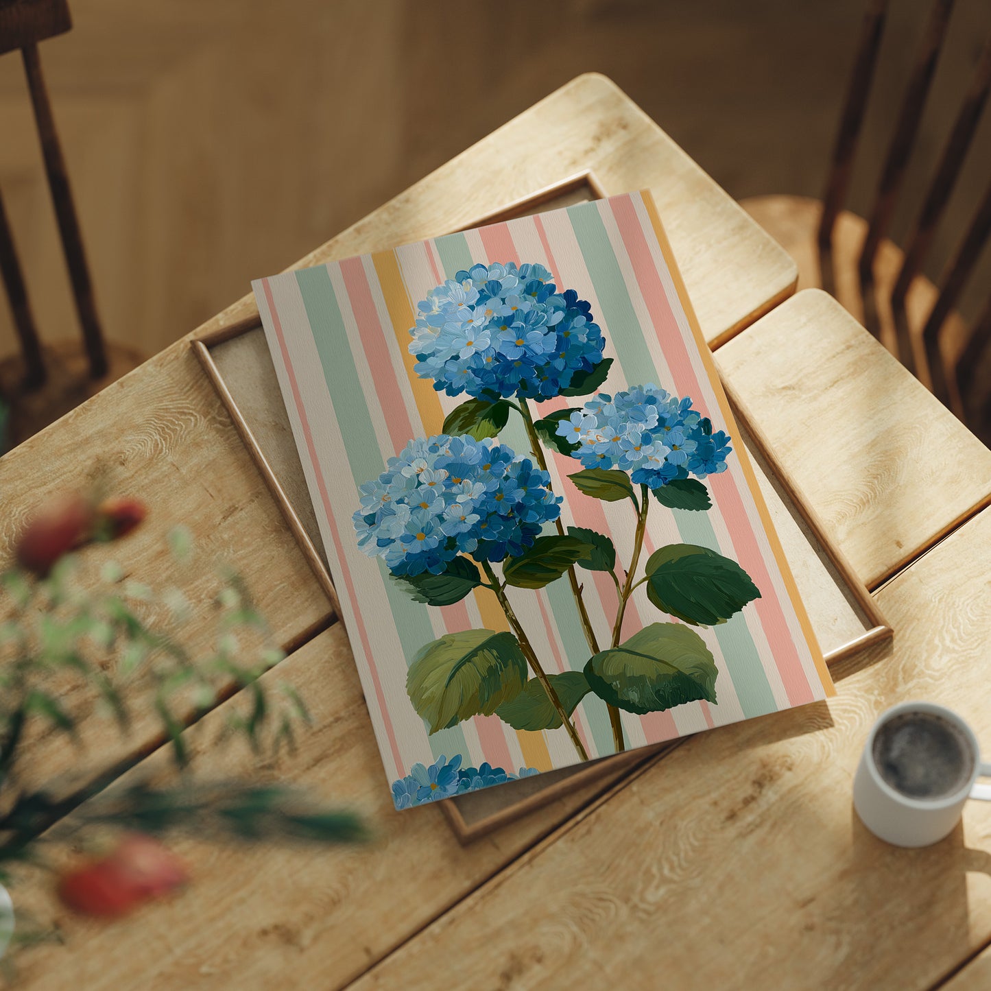 Blue Hydrangeas on a Happy Wall