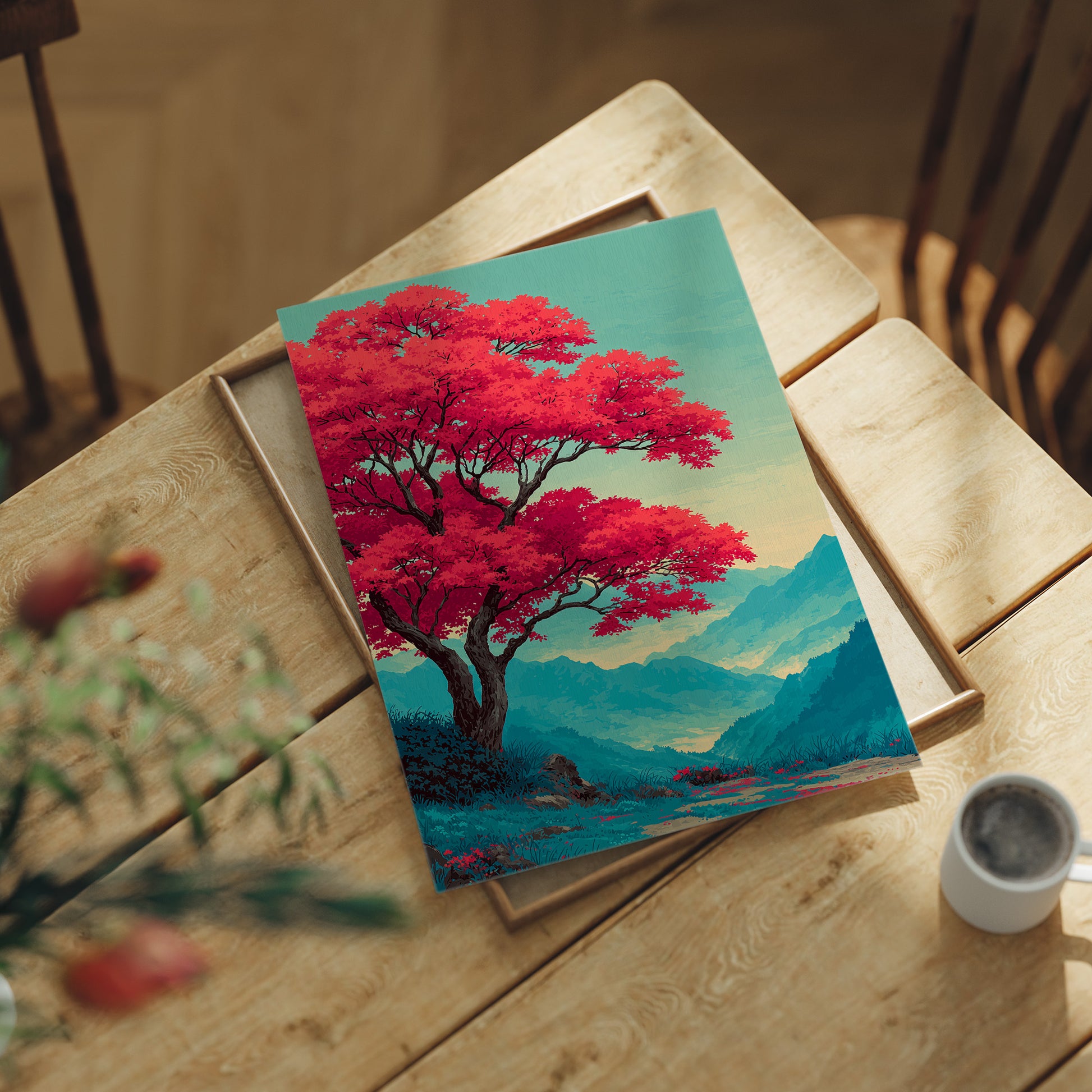Red Tree, Blue Mountains, Still Morning