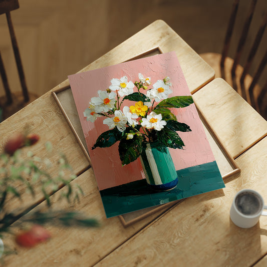 White Flowers Against a Pink Wall