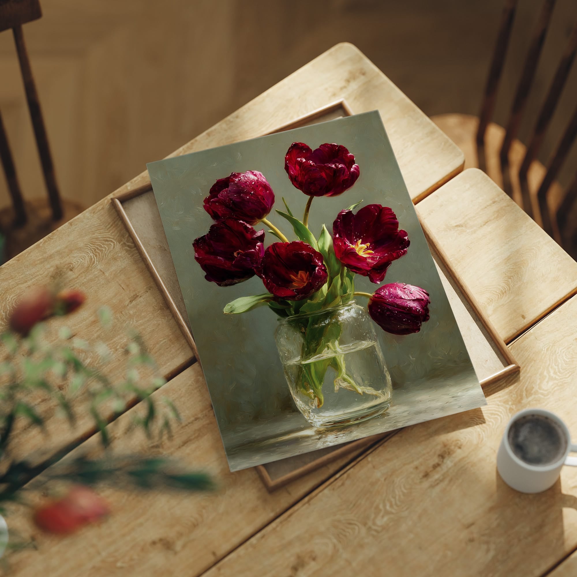 Still Life With Burgundy Tulips