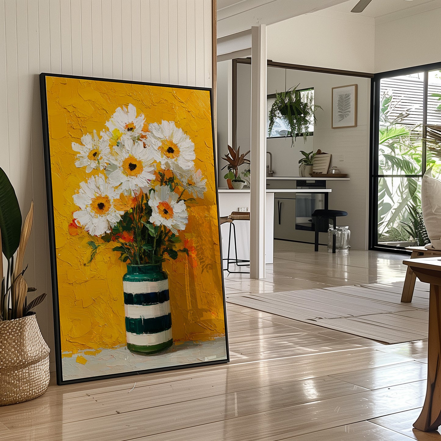 Tuesday Daisies in a Striped Vase
