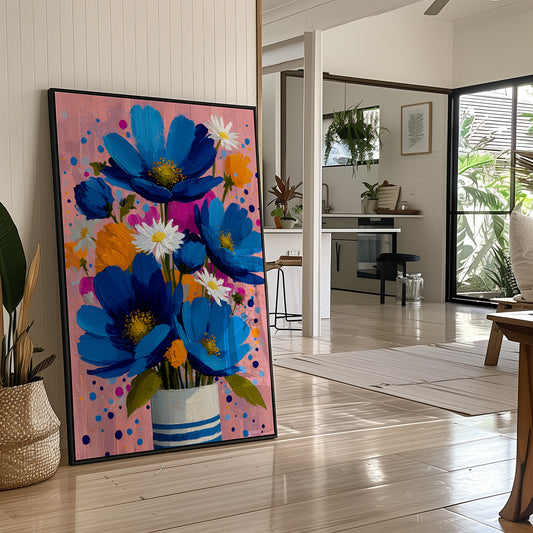 Cobalt Blooms in a Striped Vase