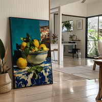 Lemons on Blue Tile