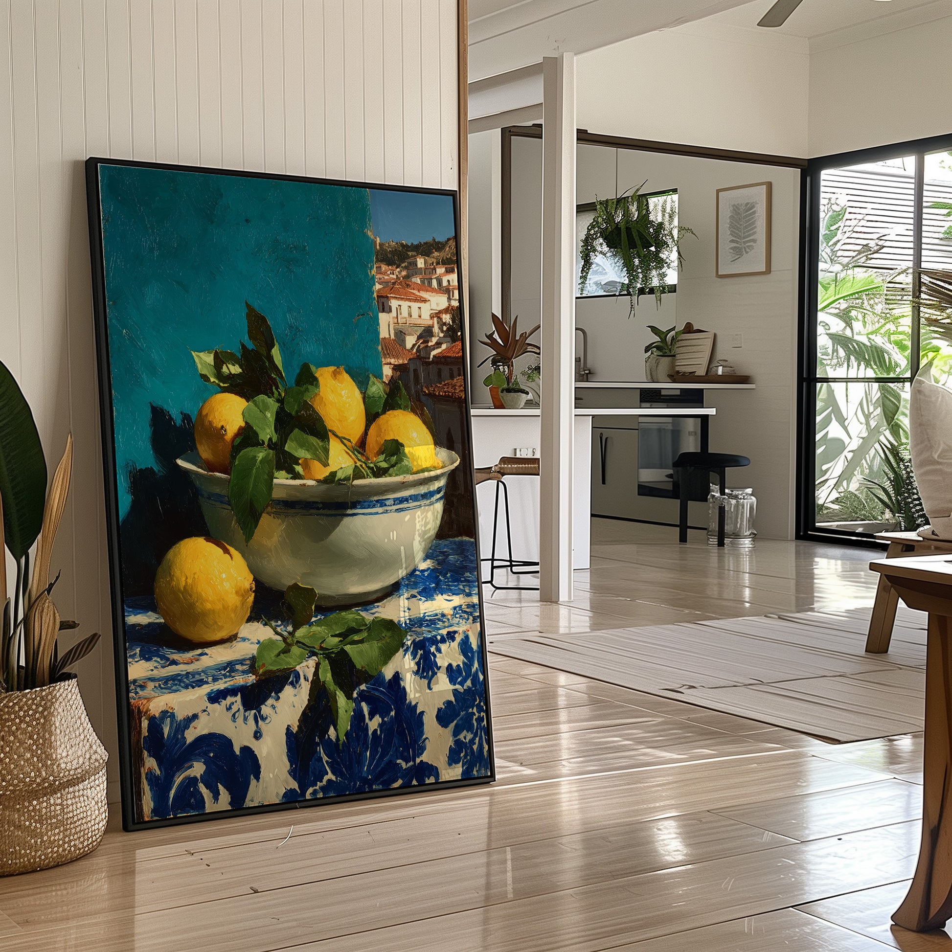 Lemons on Blue Tile