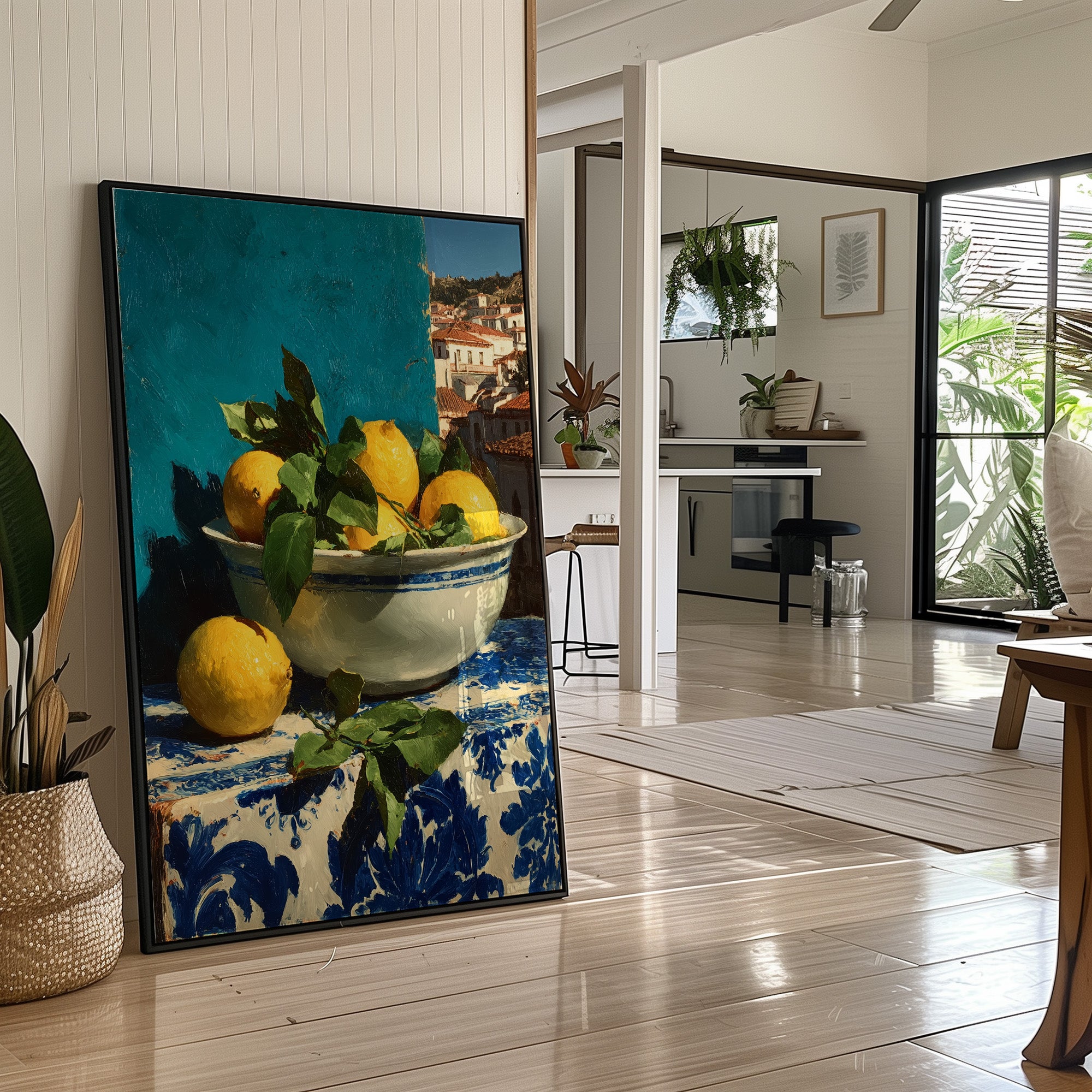 Lemons on Blue Tile