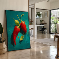 Two Chilies on Teal