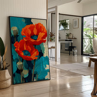 Poppies on Teal and Dust